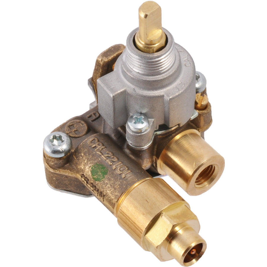 Gashahn gewinkelt, goldfarben, für kleinen Brenner zu Dometic-Kombinationen, Aufdruck "CAL 22101", Brennerdeckel ø 45 mm